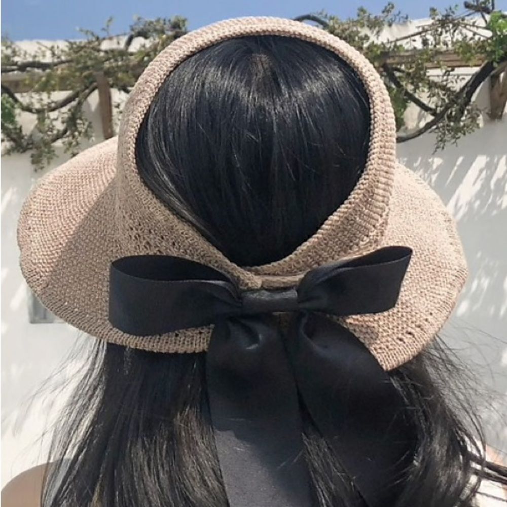 Foldable Straw Sun Visor Hat - Picture 2 of 9
